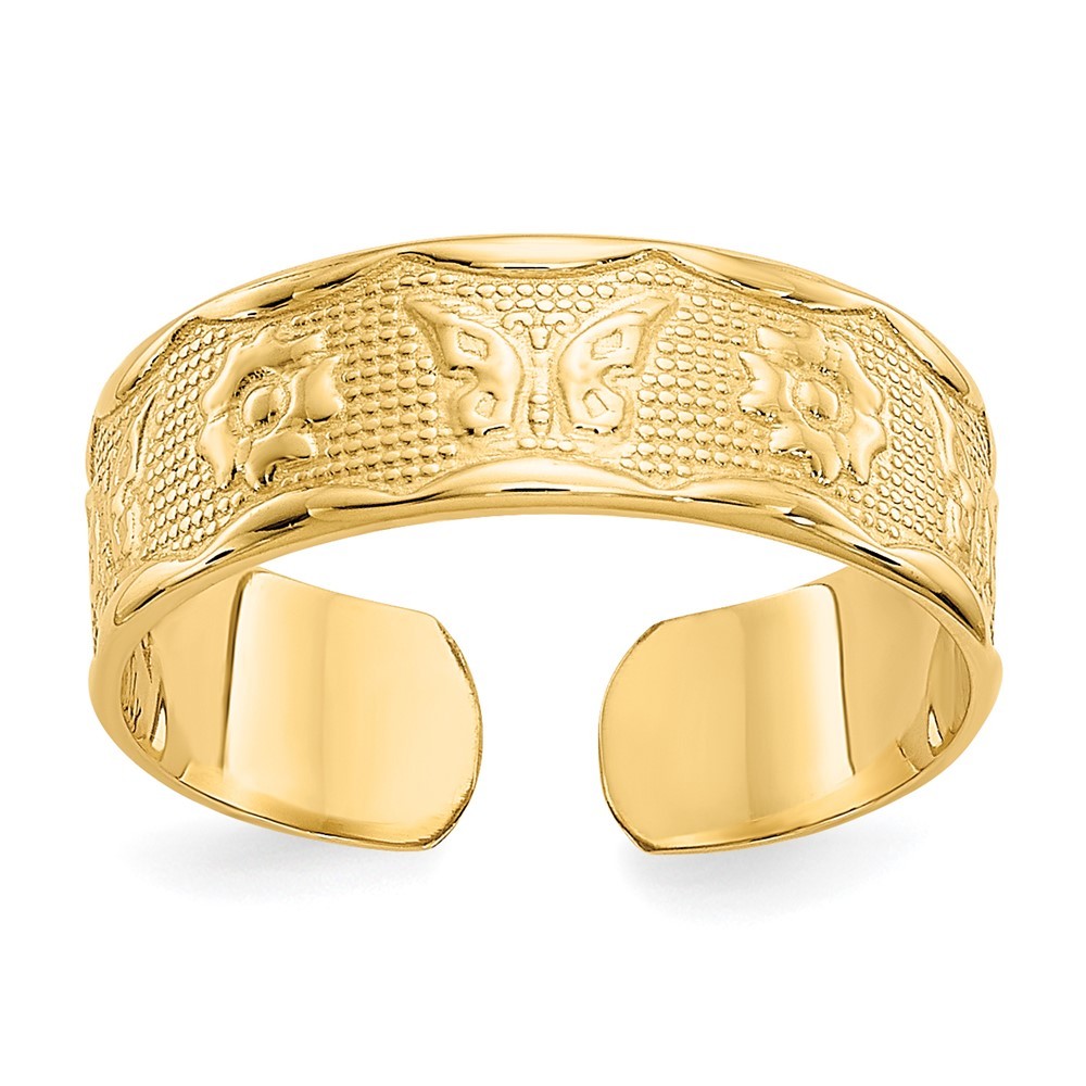 14k Yellow Genuine Gold Flower & Butterfly Toe Ring